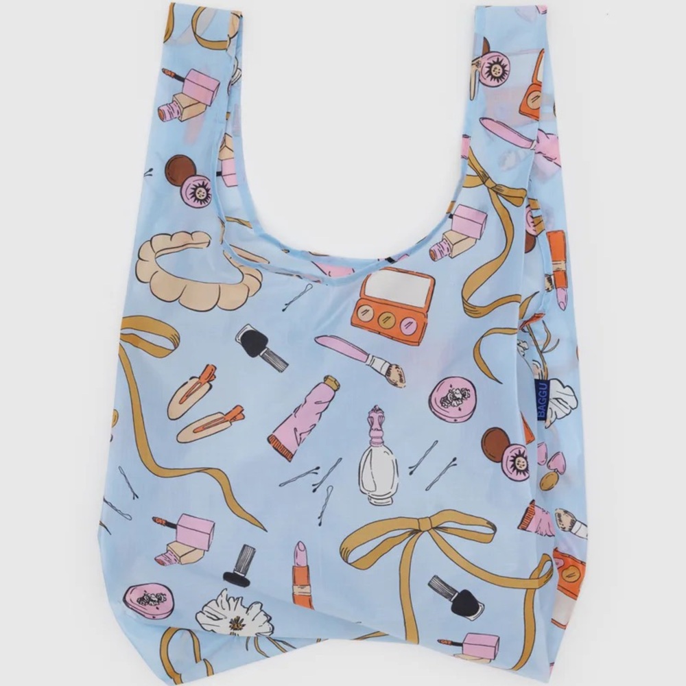 BAGGU ‘Get Ready With Me’ Standard Reusable Tote Blue Makeup Print